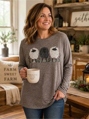 Gray Sheep Long Sleeve Tee Shirt Custom Made Hot Press Design Women’s Sz XL